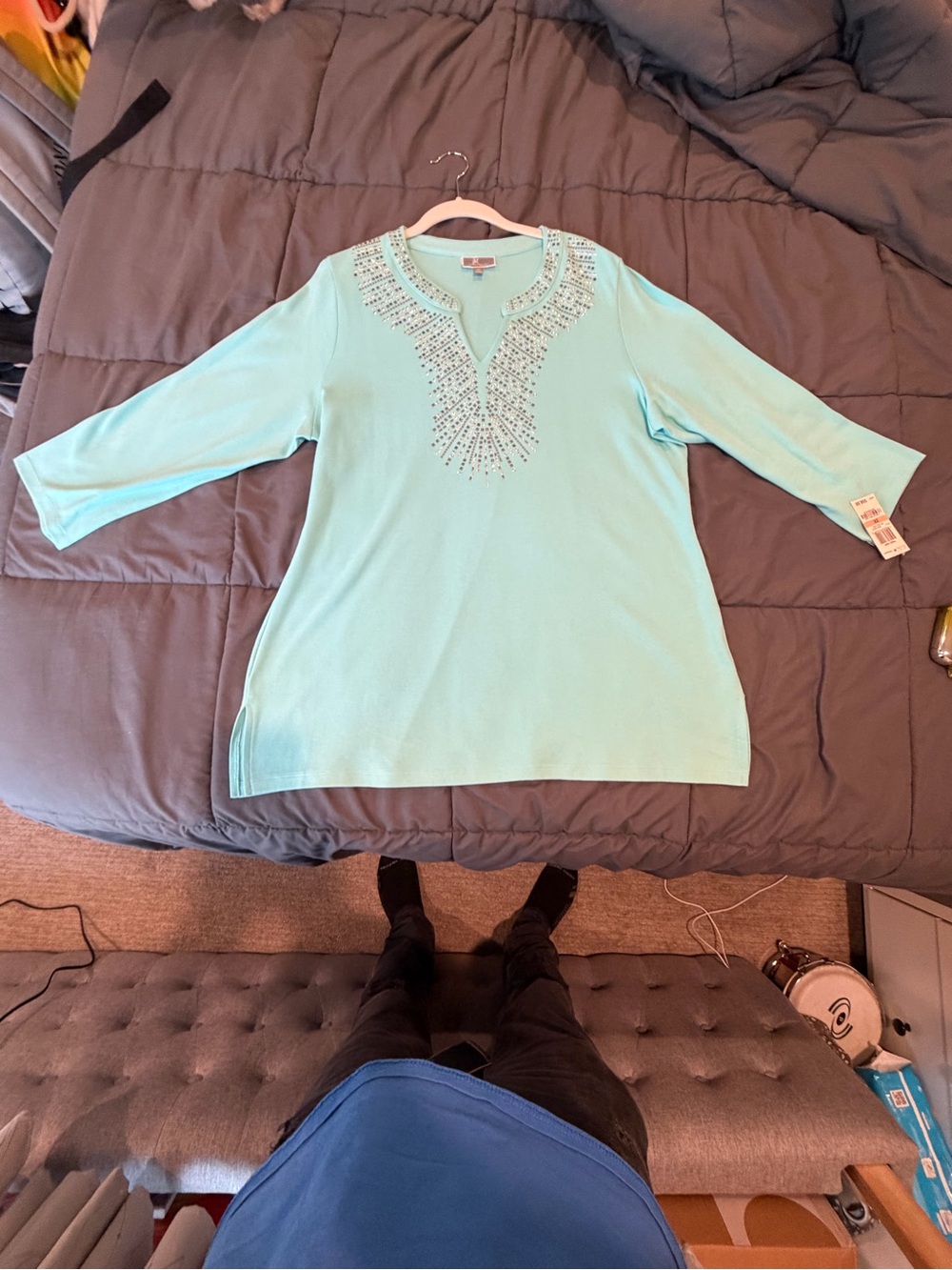 JM Collection Mint Embellished Longline Tunic